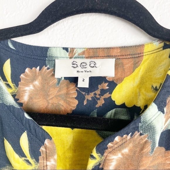 Sea New York Ella Puff Short Sleeve Floral Mini Dress Yellow Green Size 2 Party - Picture 6 of 6